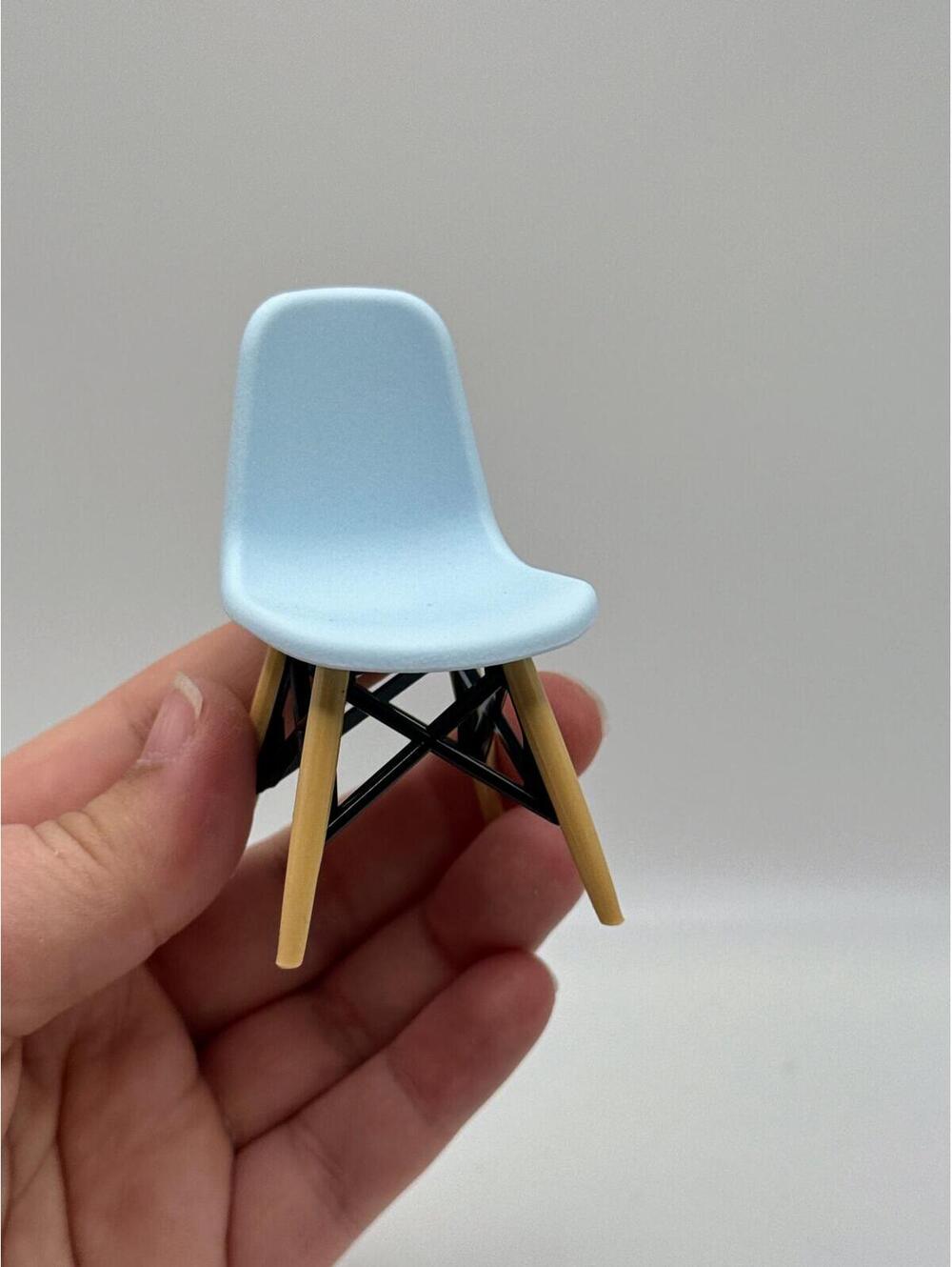 1:12 Scale Mid Century Modern MCM Miniature Chair, Eiffel Tower Dowel Legs Blue